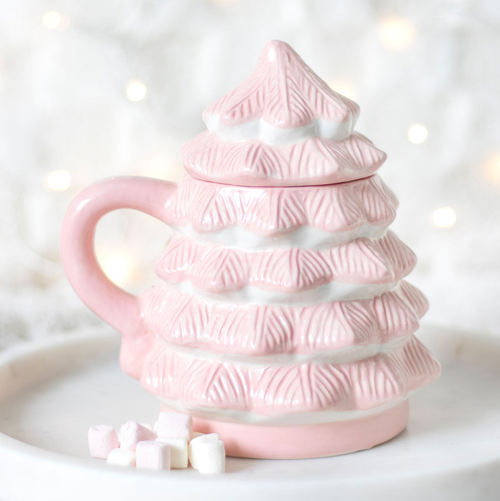 Pink Christmas Tree Mug with Lid