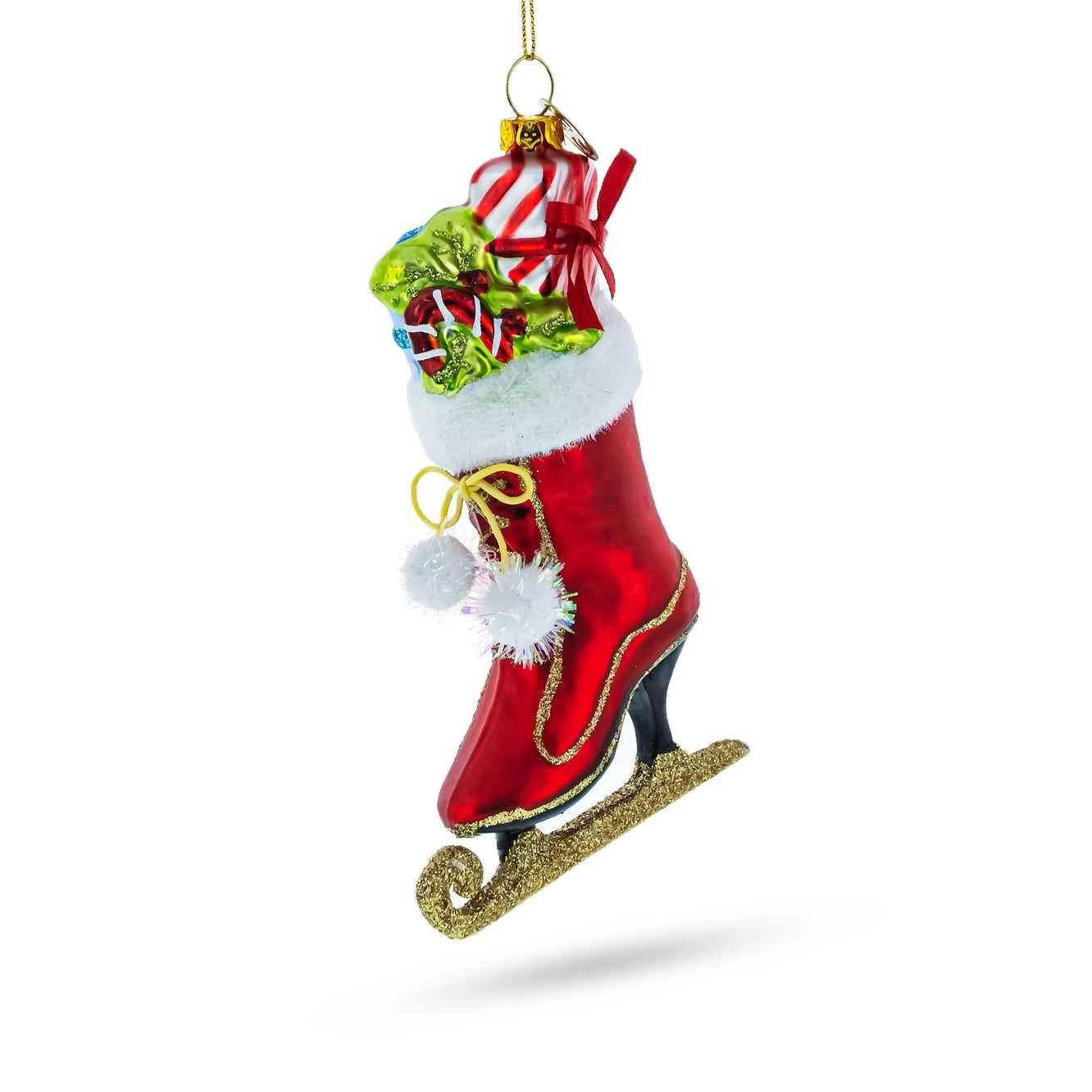 Ice Skate Boot Filled with Gifts Glass Christmas Ornament