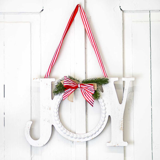 White Wooden JOY Hanging Sign