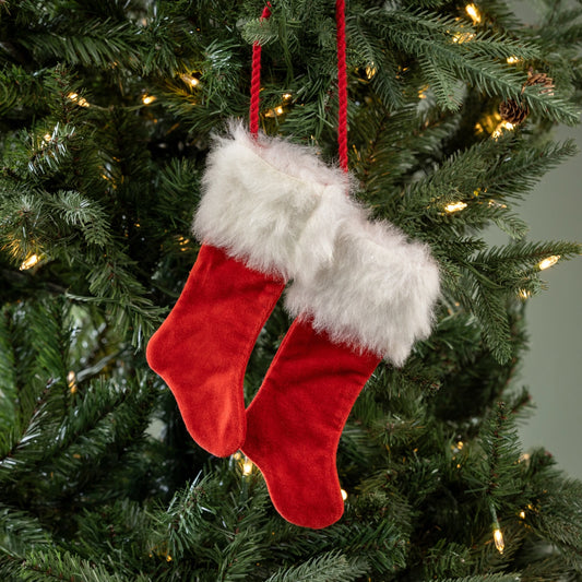 Pair of Red Velvet Stockings Hanging