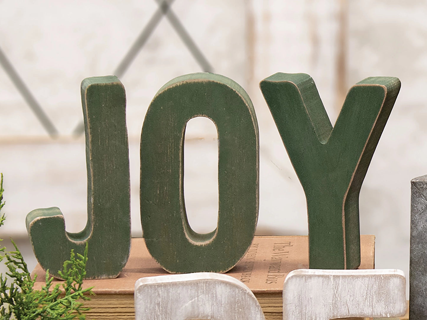 Green Wooden JOY Letters