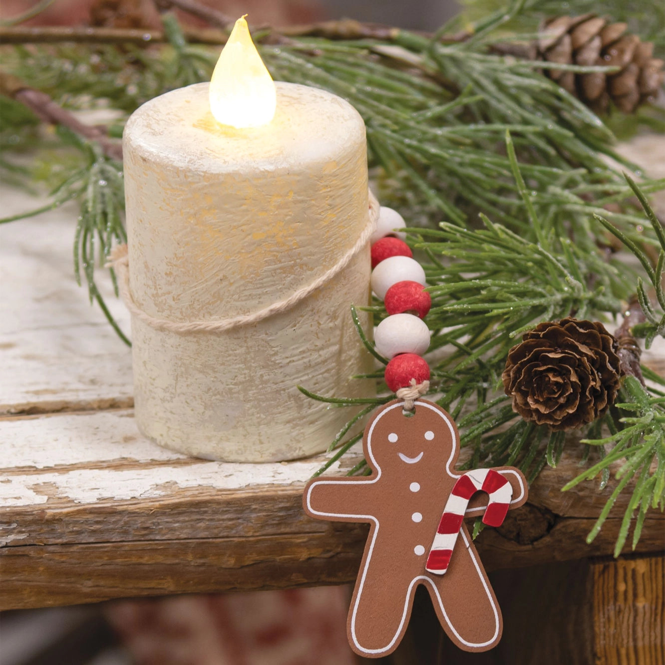 Red & White Wood Beaded Gingerbread Man Ornament