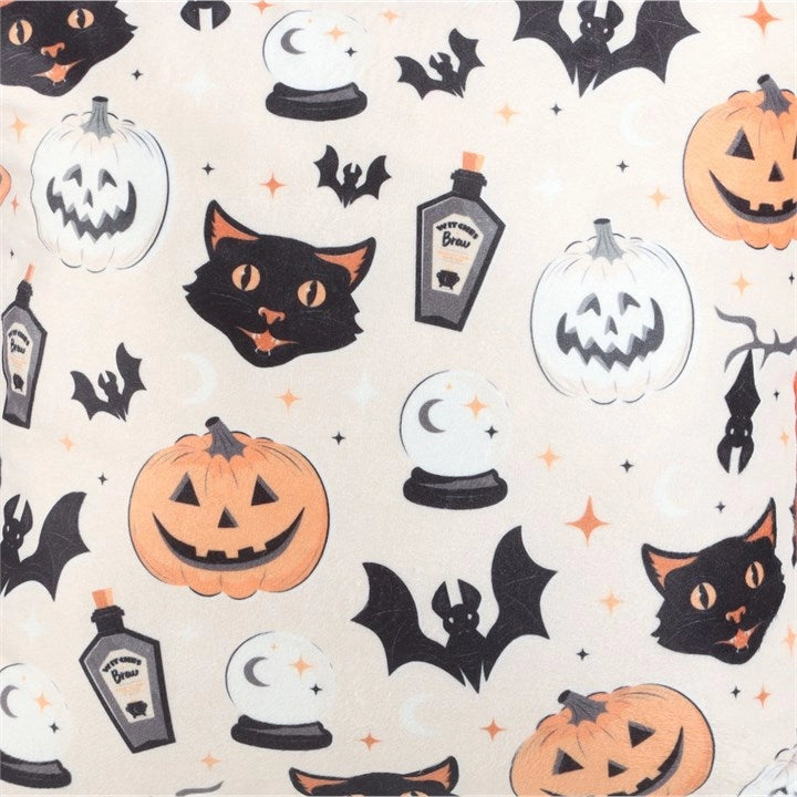 Spooky Cat & Pumpkin Halloween Print Cushion