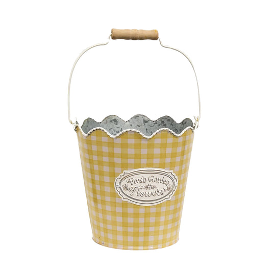 Fresh Garden Flowers Yellow Gingham Bucket