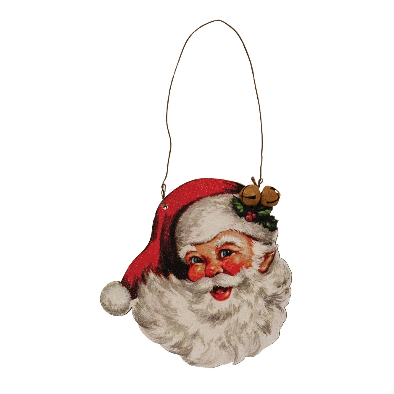 Vintage Santa Face Wooden Ornament