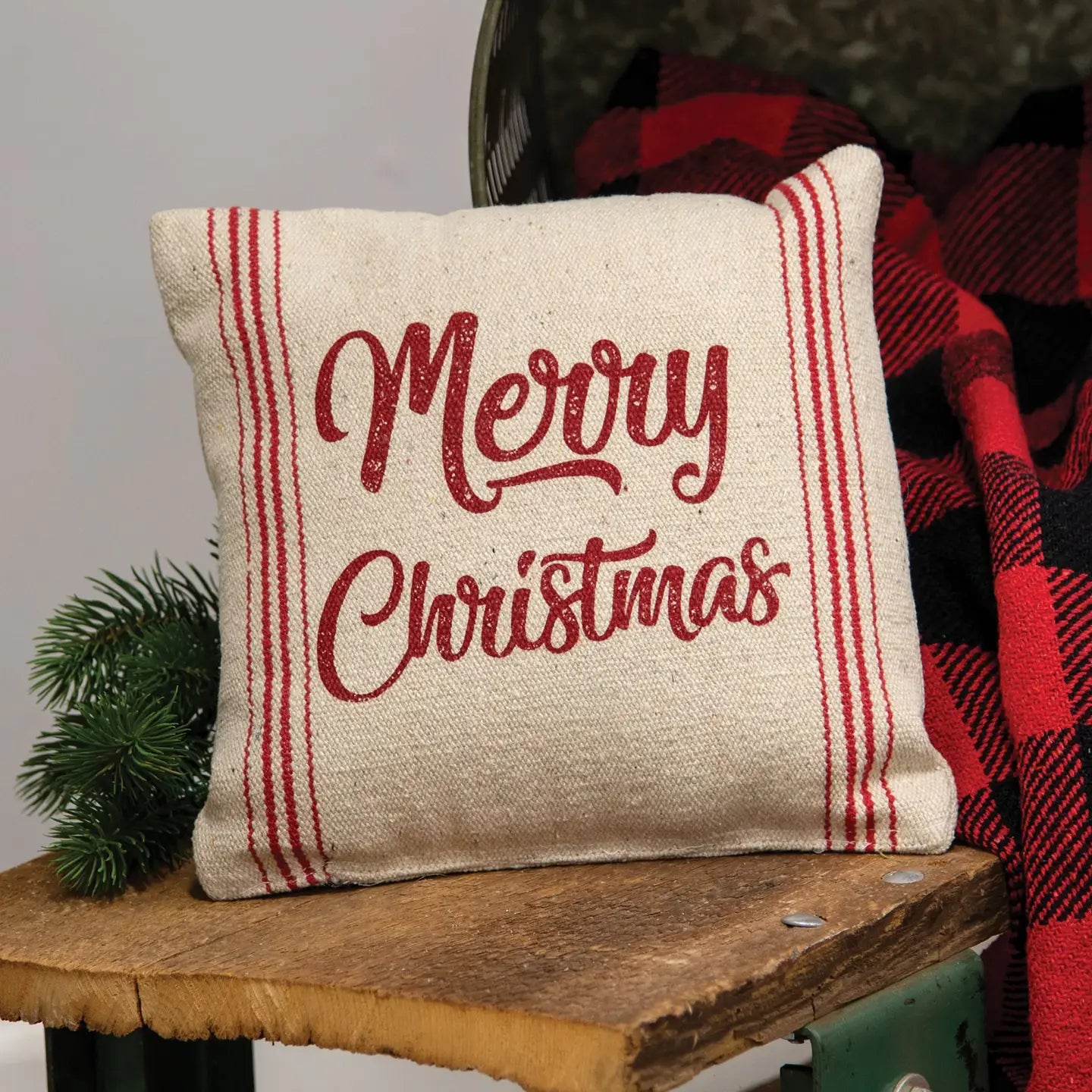 Merry Christmas Red Striped Pillow