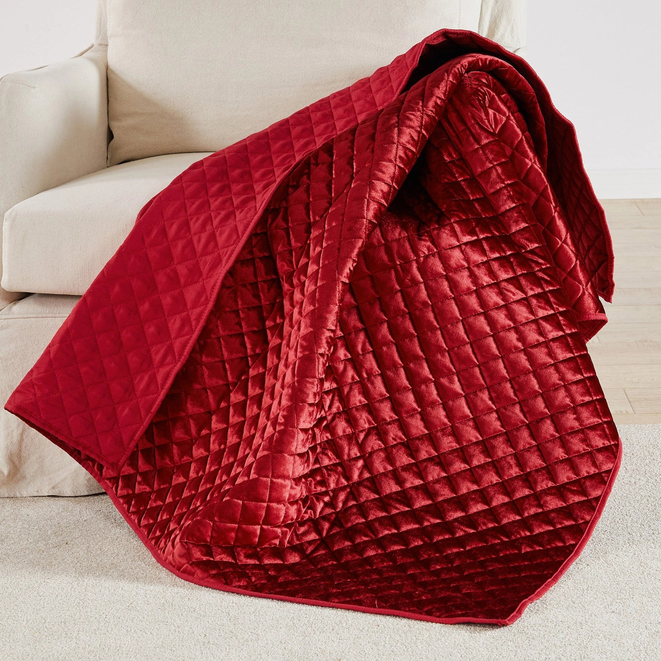 Christmas Red Velvet Quilted Throw