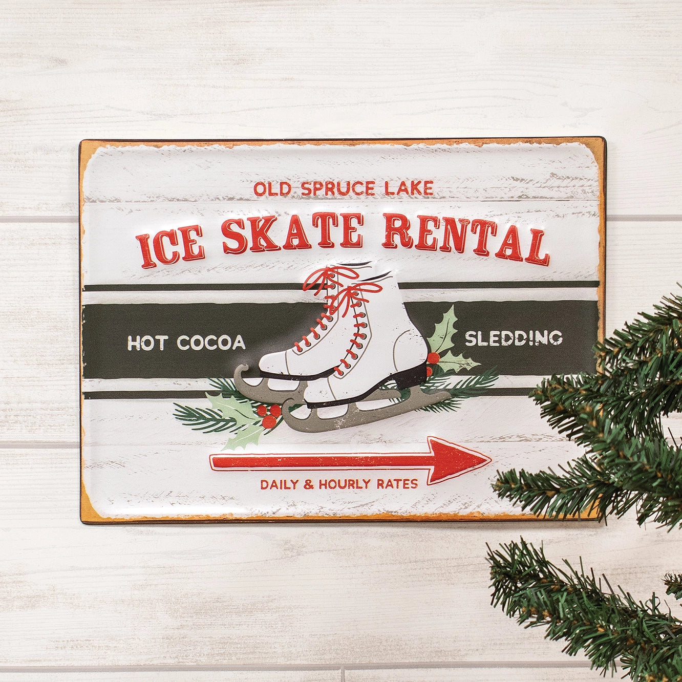 Old Spruce Lake Ice Skate Rental Embossed Metal Sign