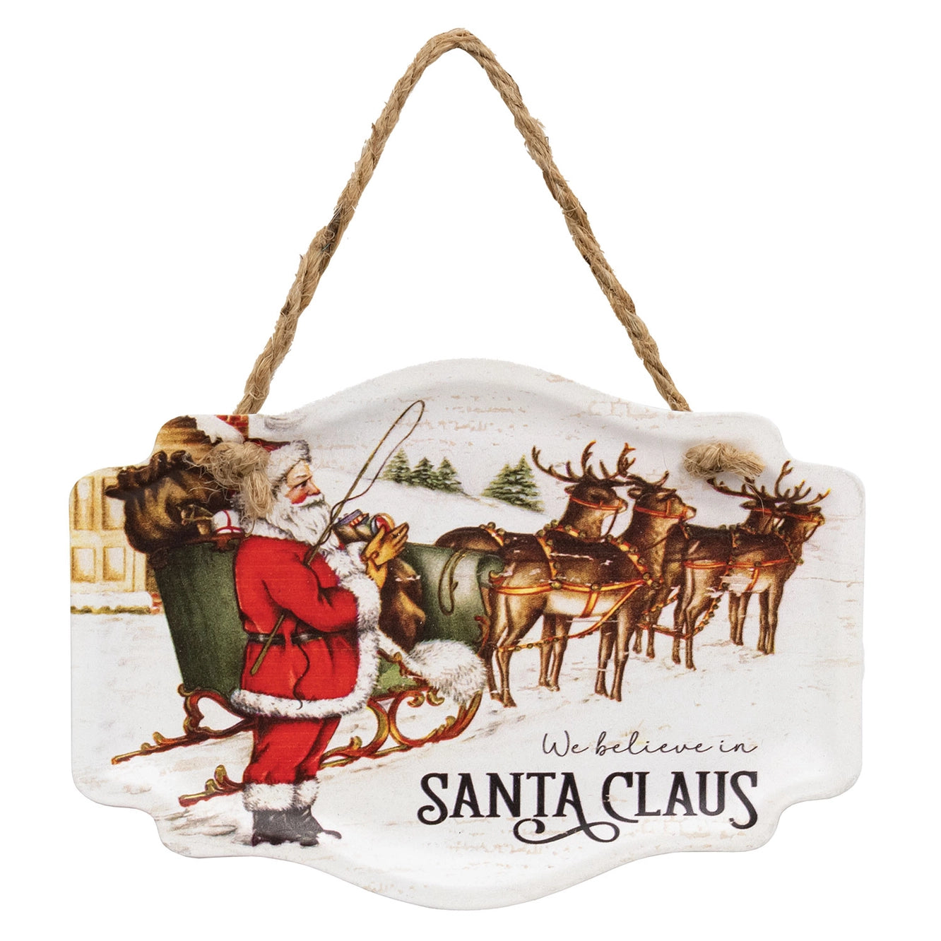 We Believe in Santa Claus Vintage Embossed Metal Hanger