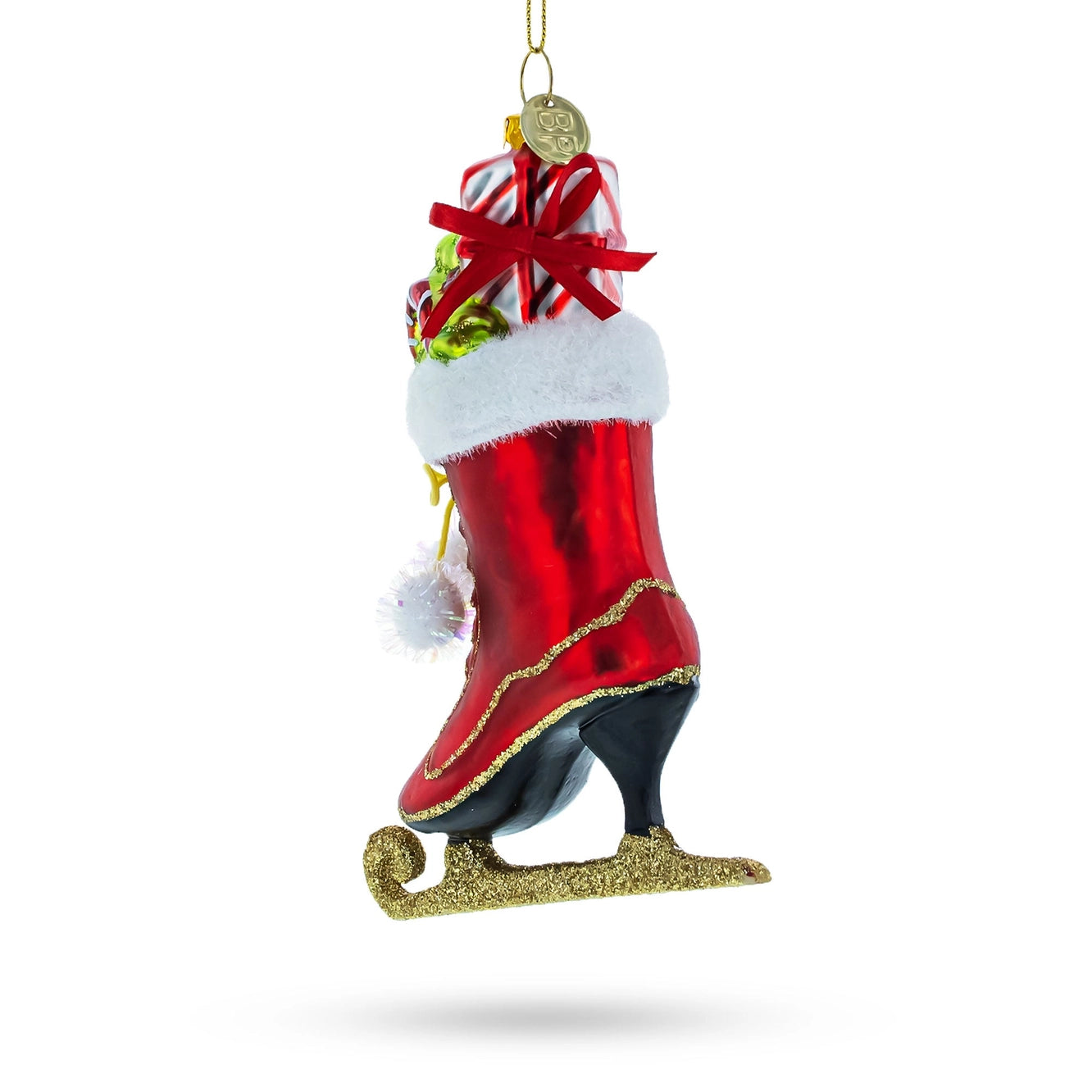 Ice Skate Boot Filled with Gifts Glass Christmas Ornament