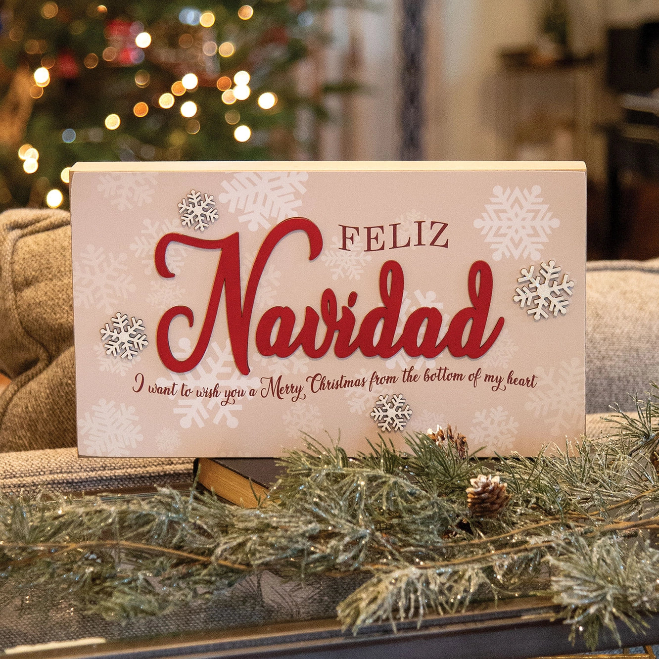 Feliz Navidad Snowflakes Box Sign