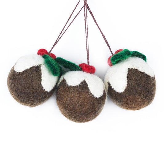 Christmas Pudding Felt Hanging Bunch of 3