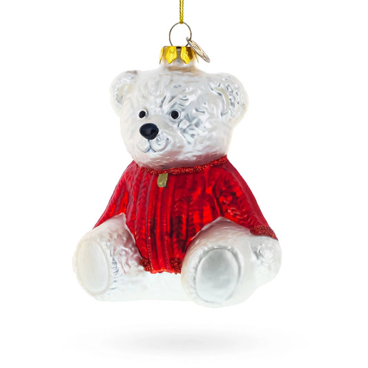 Cozy Sweater Teddy Bear Glass Christmas Ornament