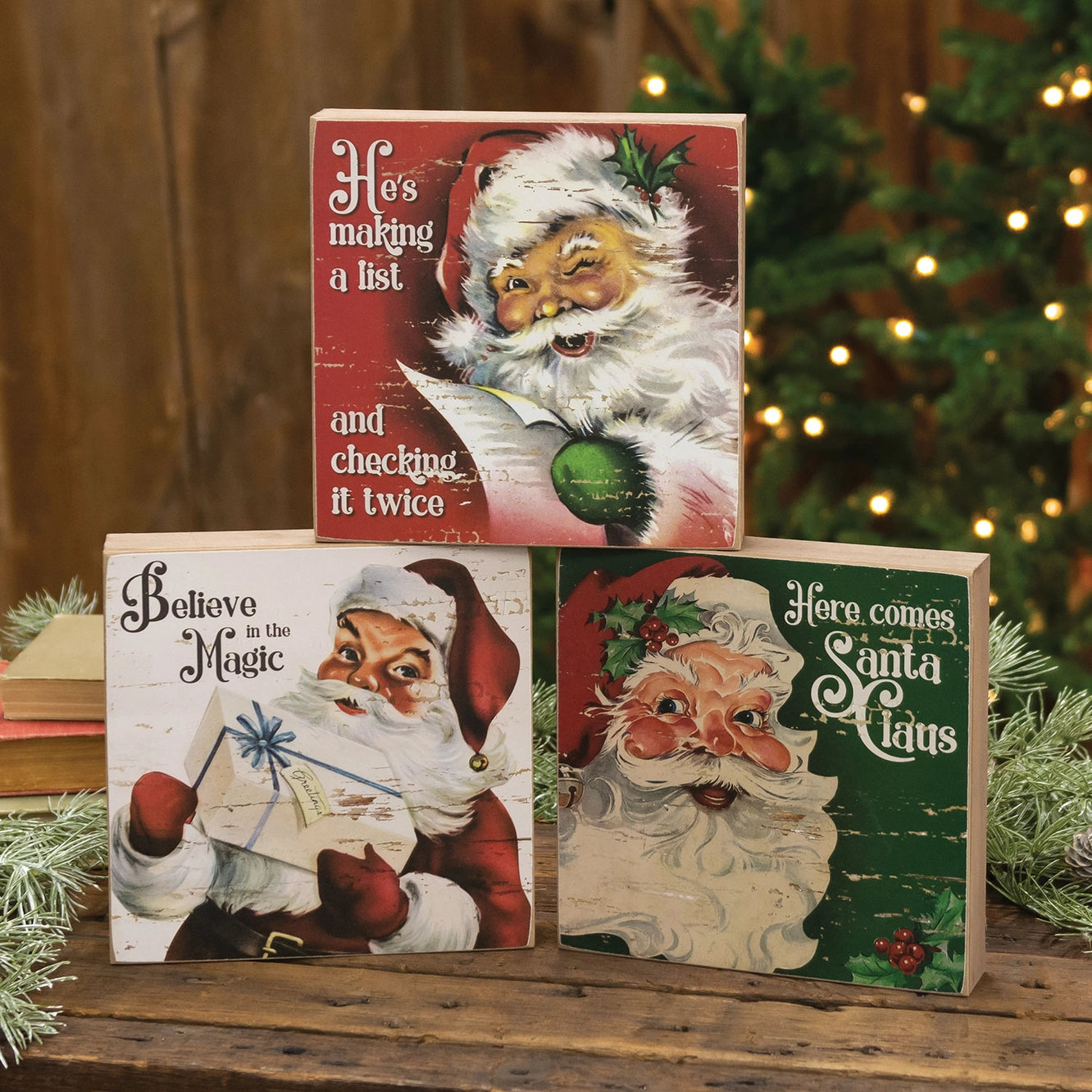 Vintage Santa Boxed Sign Assorted