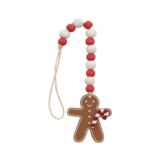 Red & White Wood Beaded Gingerbread Man Ornament