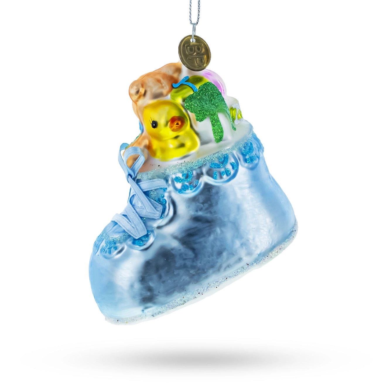 Teddy Bear Blue Baby's First Christmas Glass Ornament