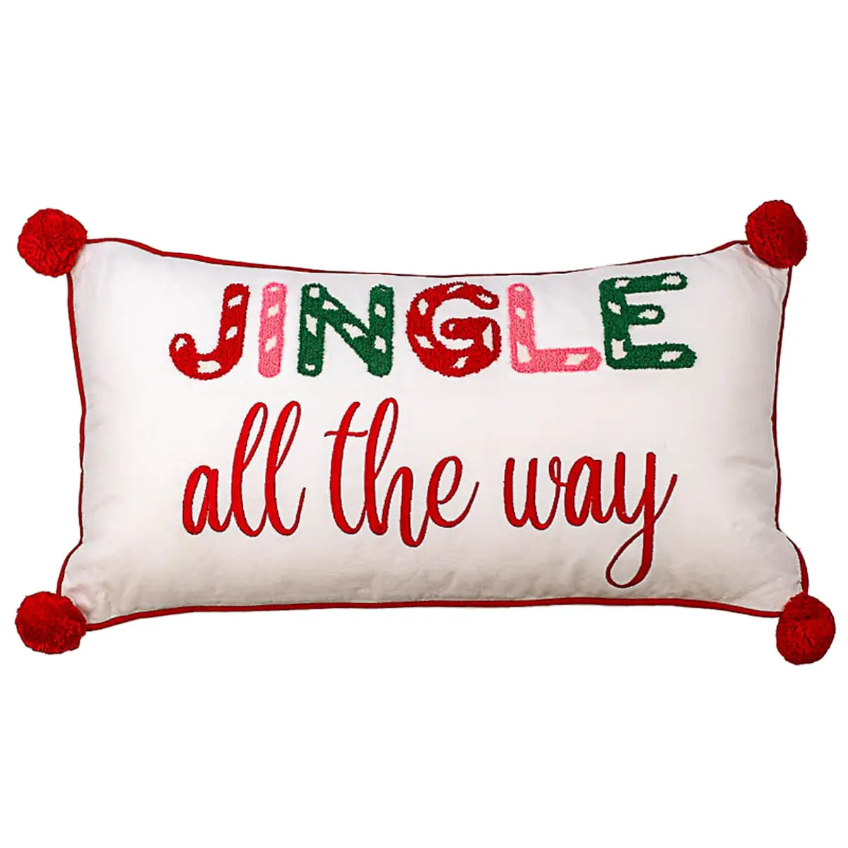 Jingle All the Way Lumbar Pillow with Pom Pom’s