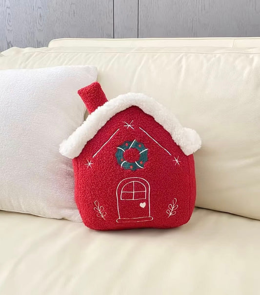 Red Christmas House Cushion