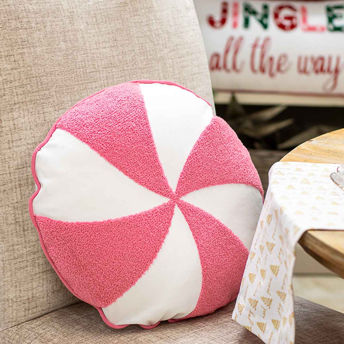 Pink & White Peppermint Pillow