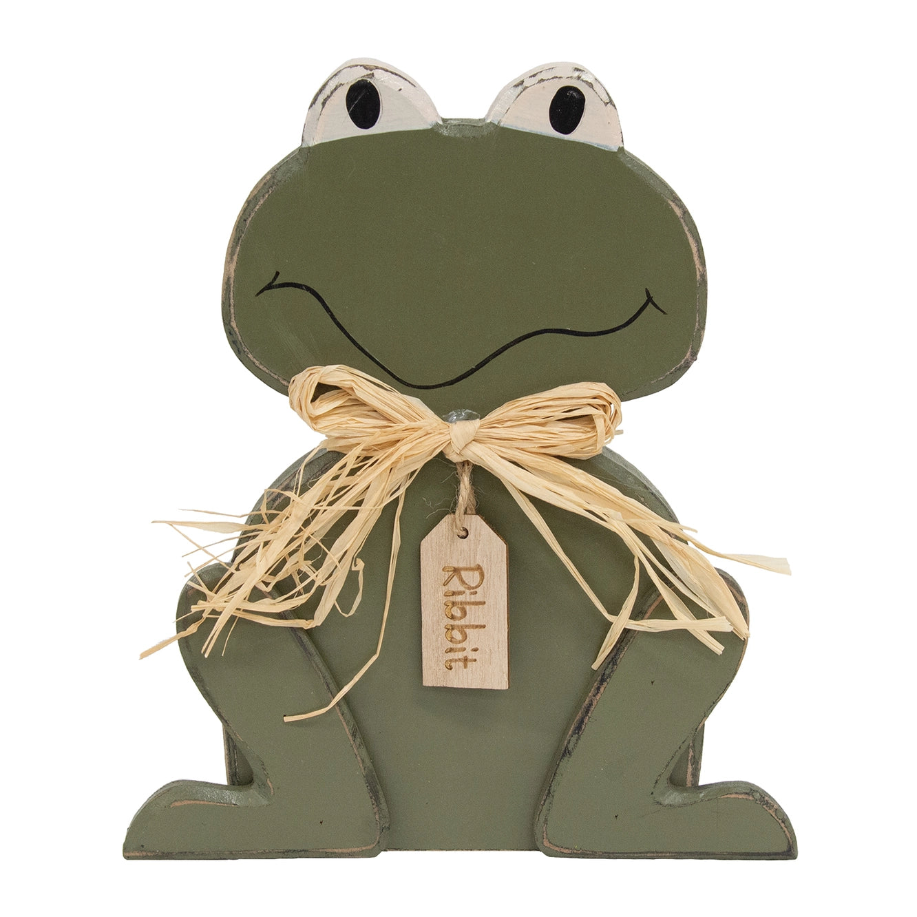 Rustic Wooden "Ribbit" Frog Sitter