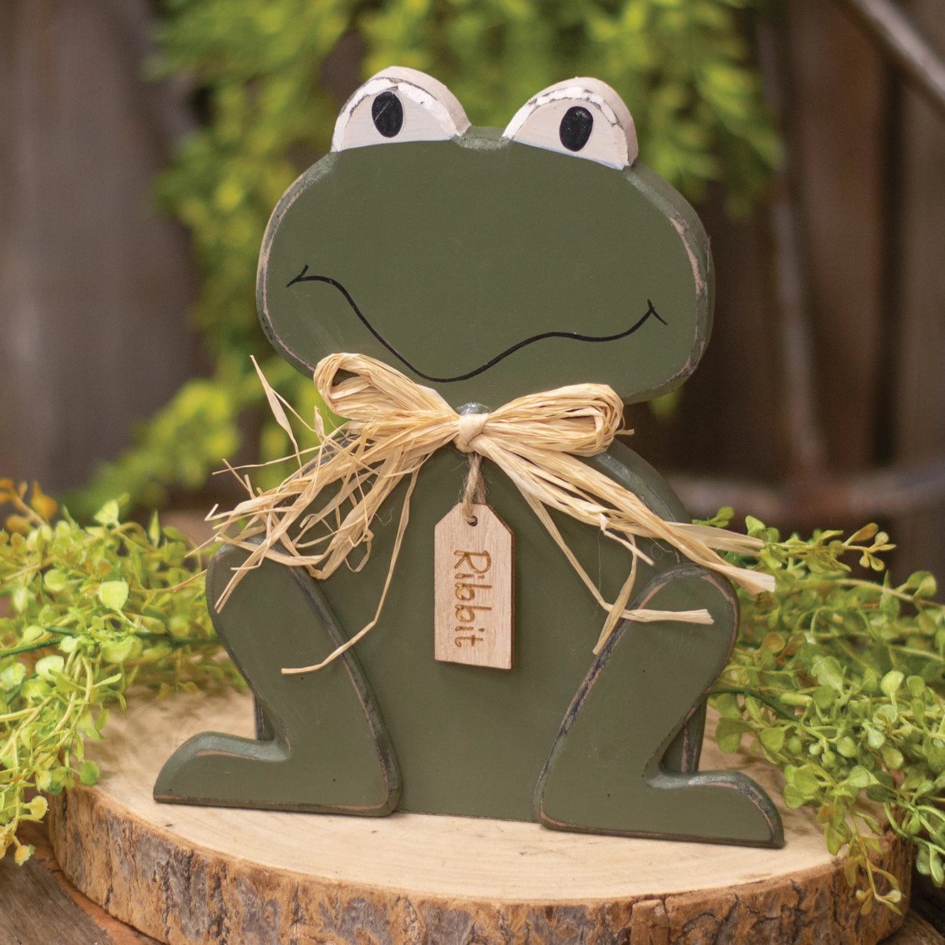 Rustic Wooden "Ribbit" Frog Sitter