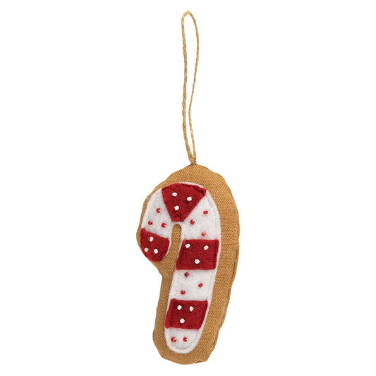 Beaded Candy Cane Fabric Ornament