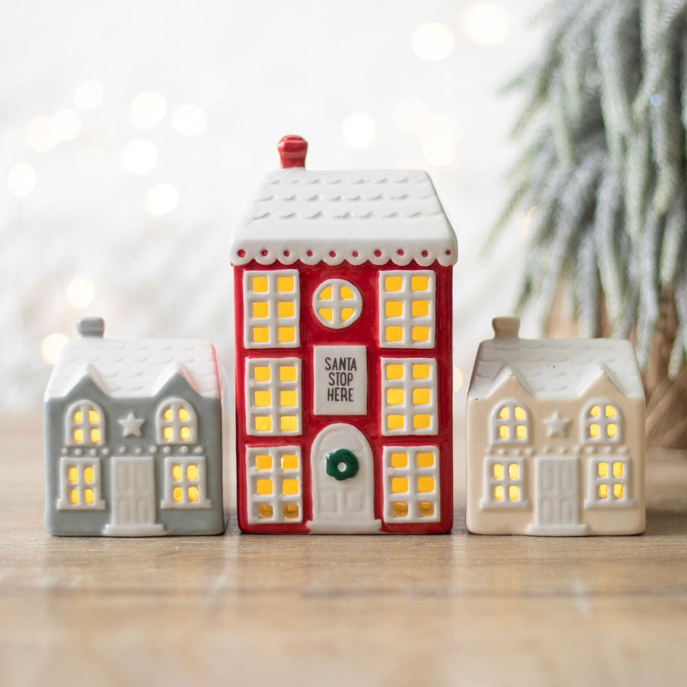 Set of 3 Light Up LED Christmas Village Houses