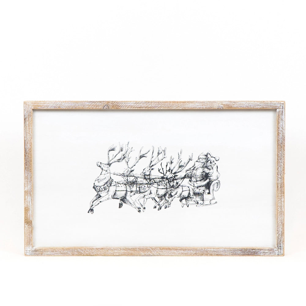 Santa Sleigh Wooden framed picture