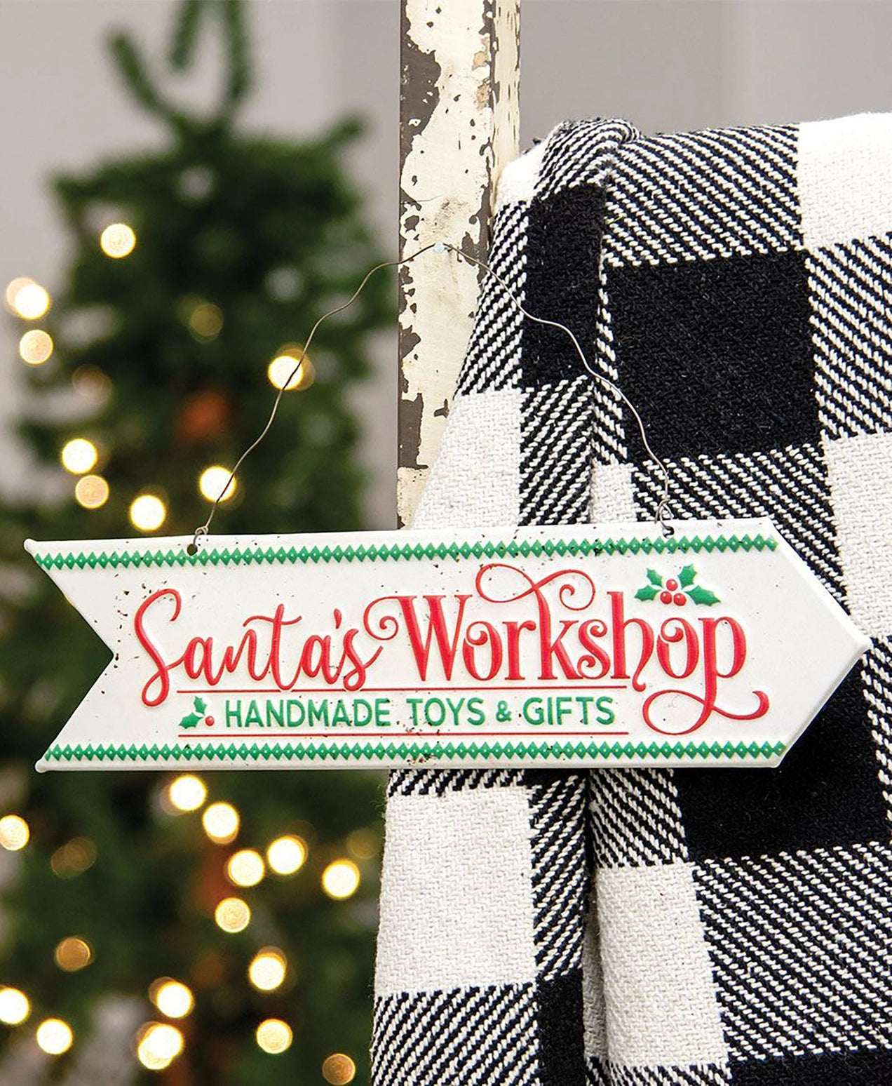 Santa's Workshop Metal Hanging Sign