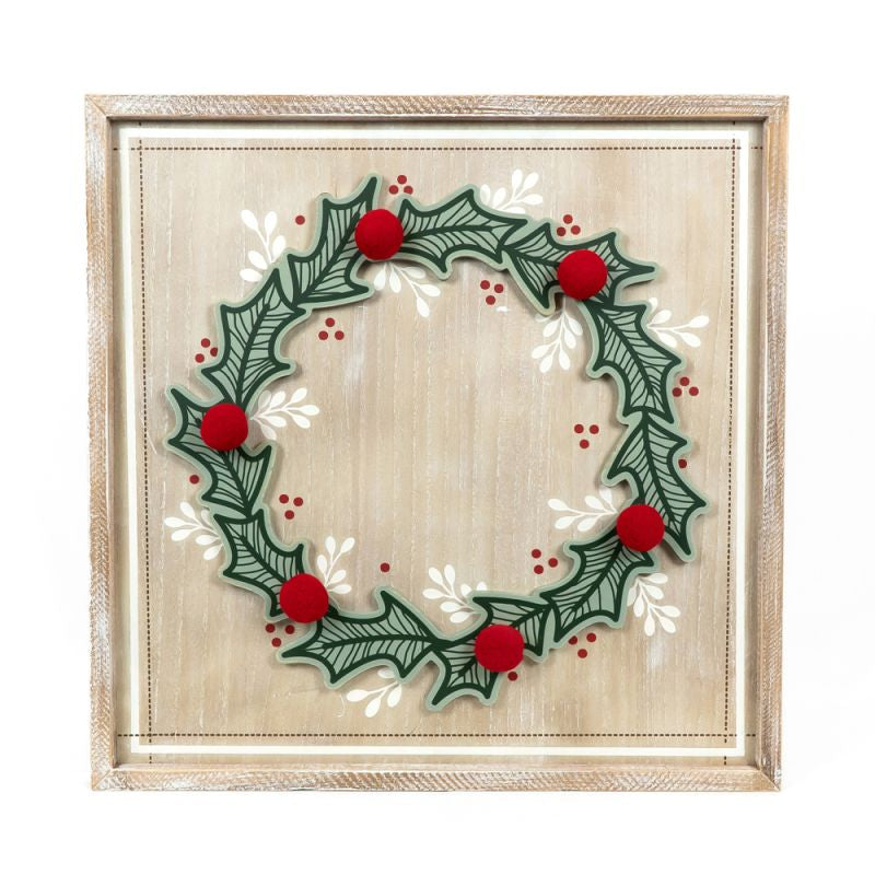 Wooden Holly Wreath Christmas Frame