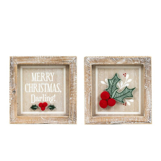 Merry Christmas Darling Holly Frame Sign