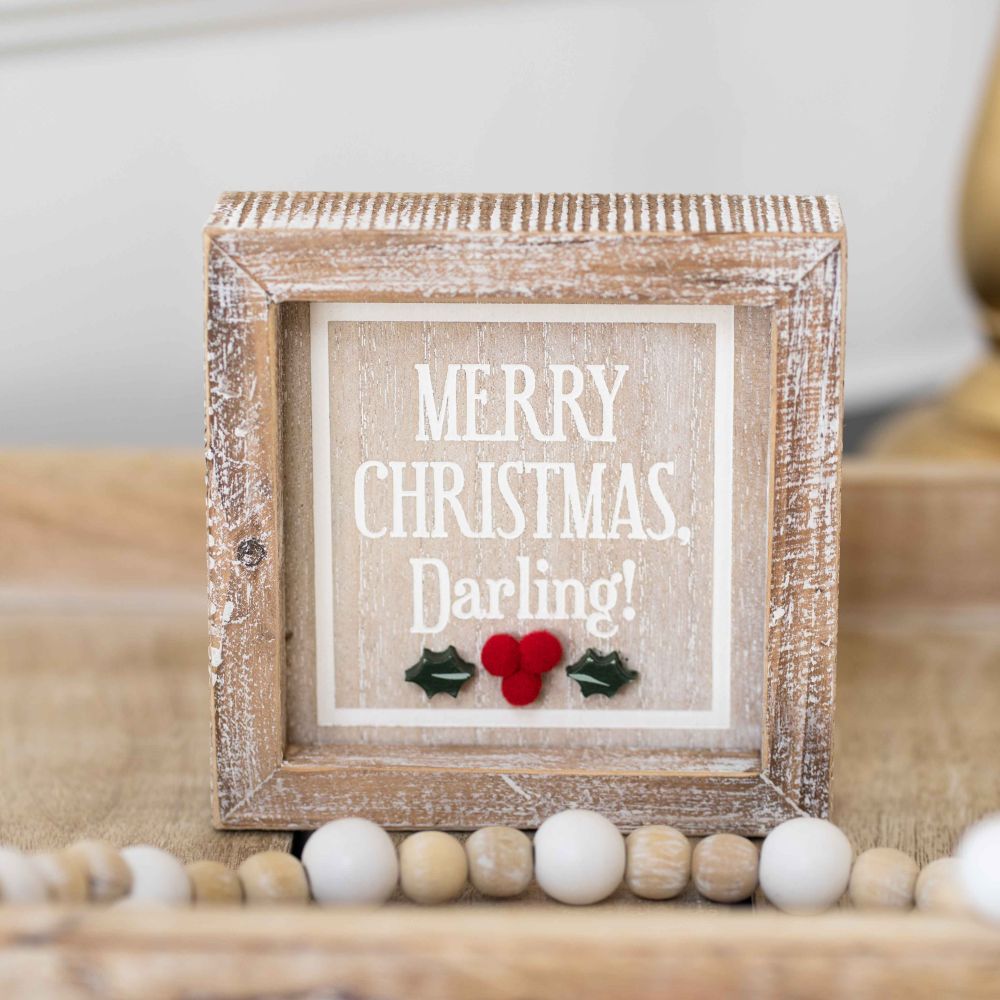 Merry Christmas Darling Holly Frame Sign