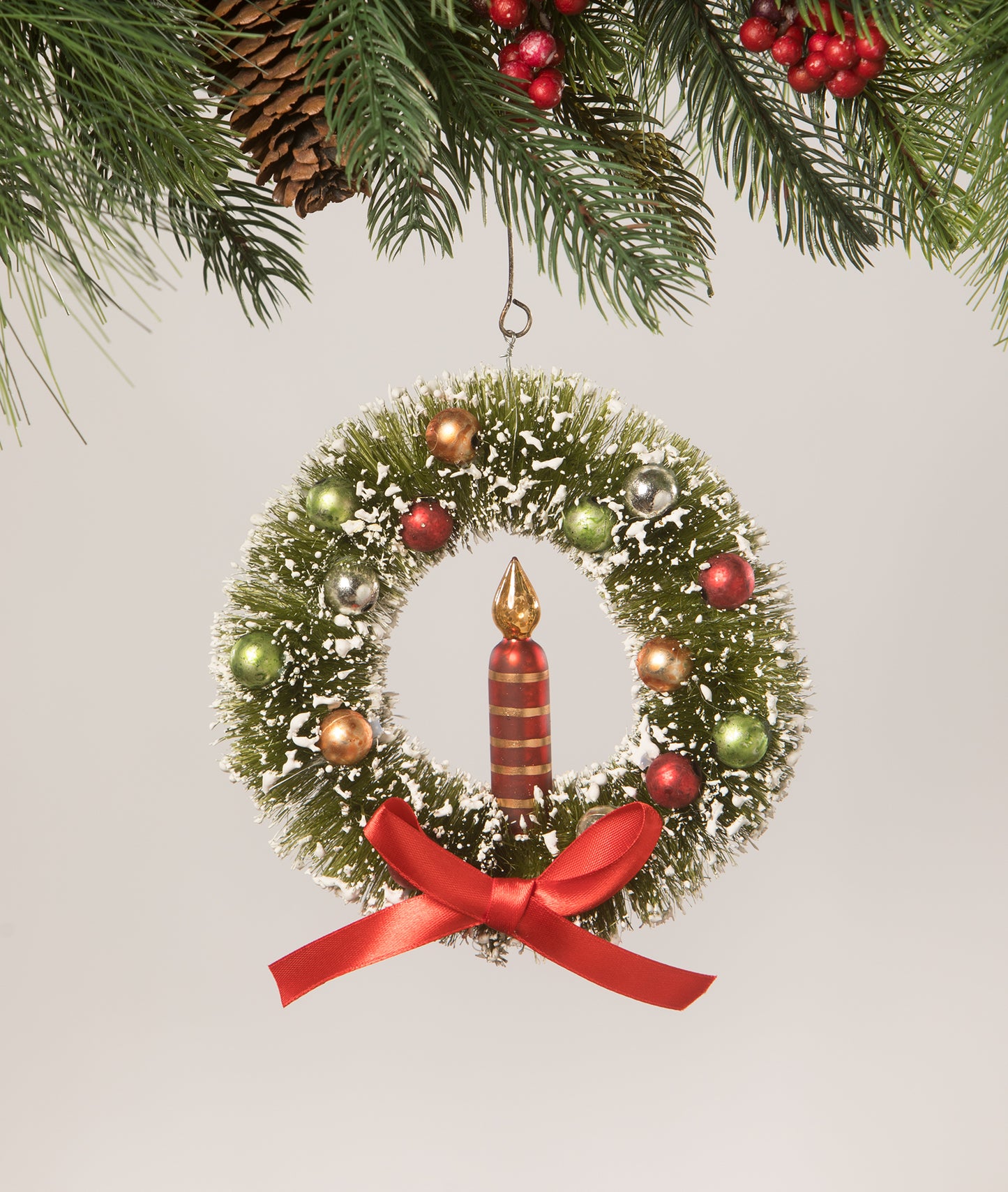 Traditional Candle in Wreath Ornament