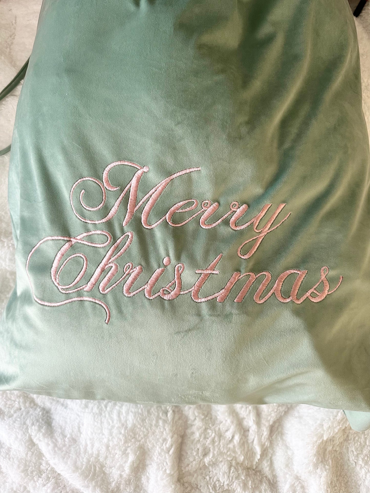 Sage Green “MERRY CHRISTMAS ” Luxury Velvet Santa Sack