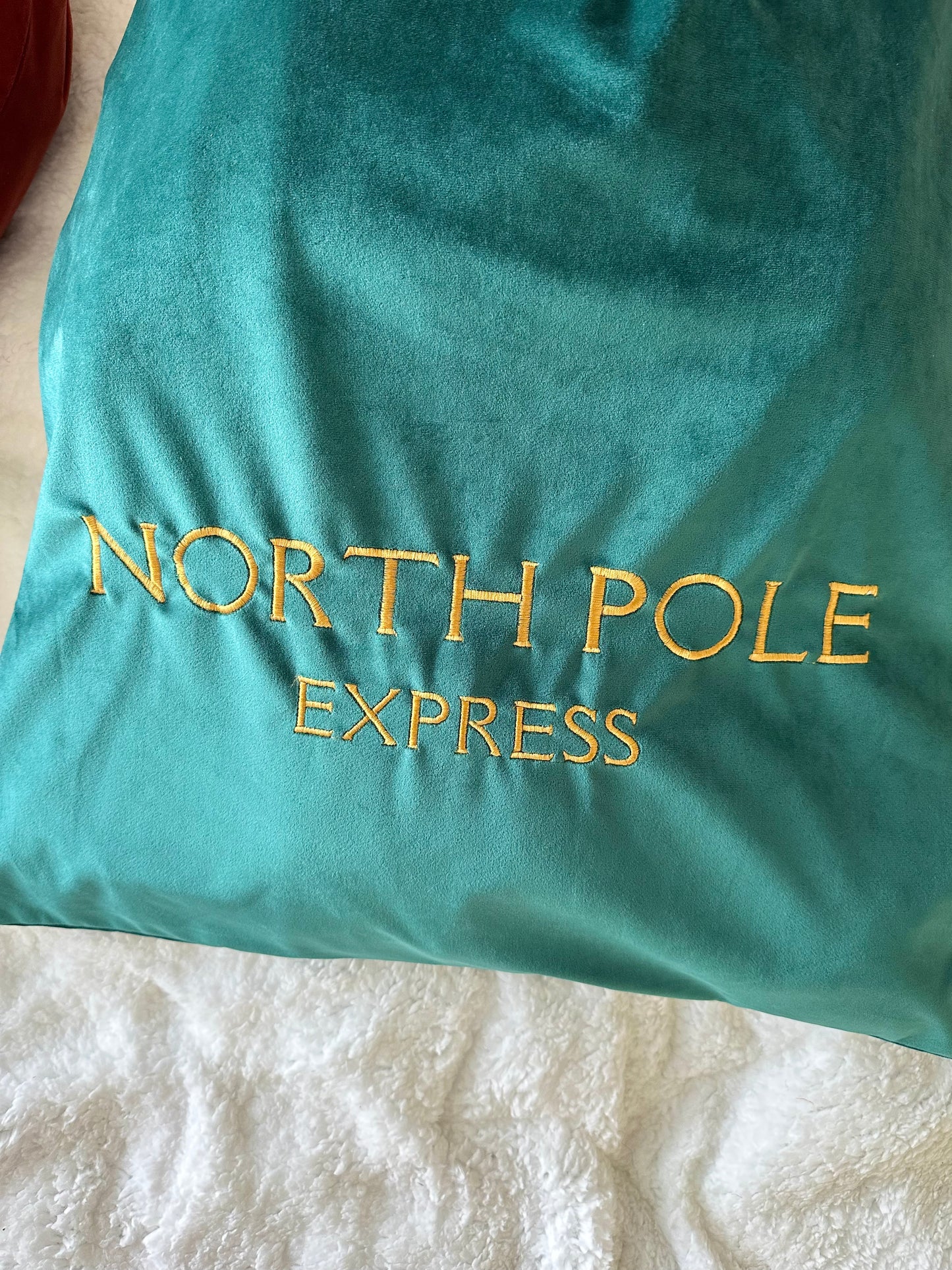 Emerald Green "NORTH POLE EXPRESS" Luxury Velvet Santa Sack