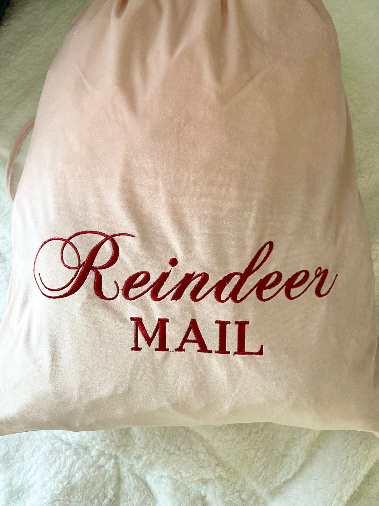 Pink "REINDEER MAIL" Luxury Velvet Santa Sack