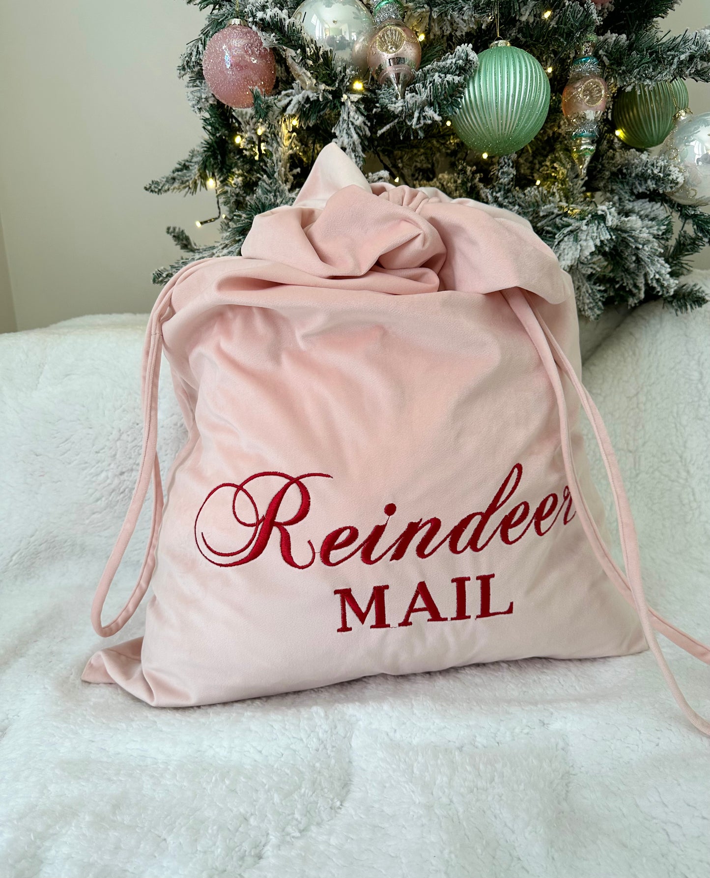 Pink "REINDEER MAIL" Luxury Velvet Santa Sack