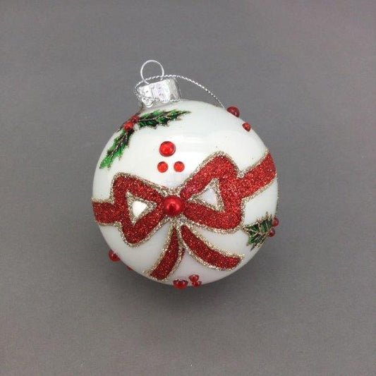 White Ball Red Bow Hanging