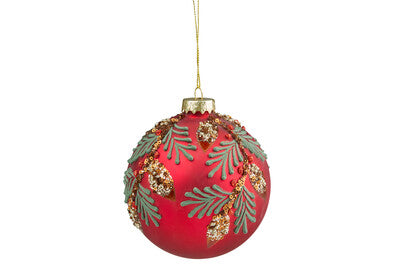 Red Christmas Bauble With Leaf Pattern